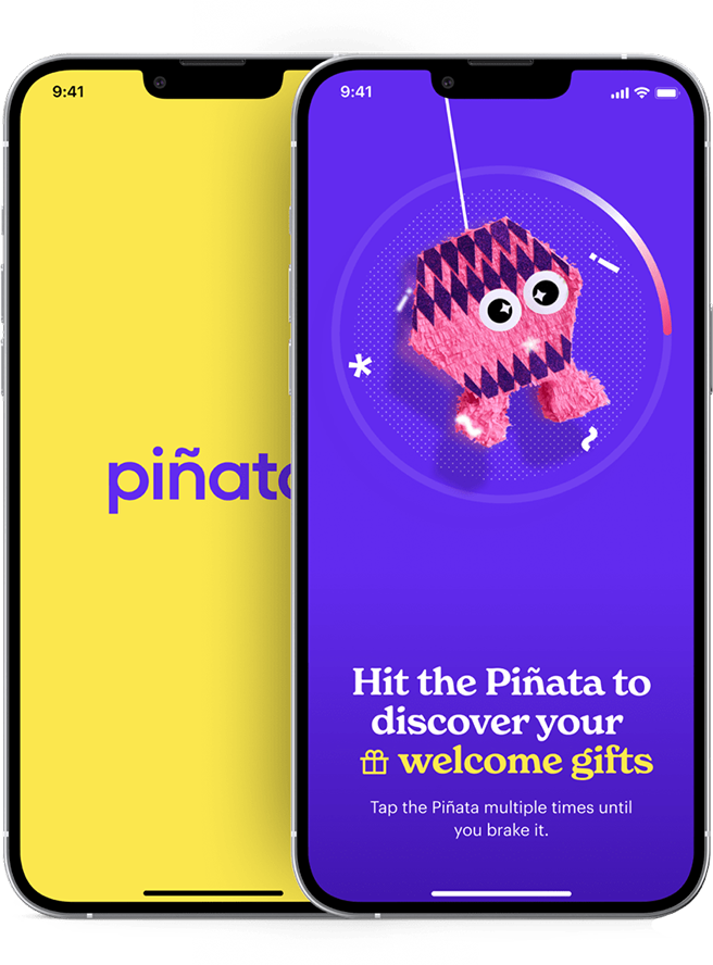 two iPhones with the Pinata app open on them